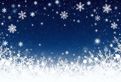 The primary subject of the image is a snowy scene with a blue sky and a backdrop of snowflakes. The visual style is a digital art or illustration, creating a wintery atmosphere. The colors are predominantly white and blue, with the snowflakes adding a touch of white to the scene. The overall mood is serene and peaceful, as the snowflakes gently float in the sky.